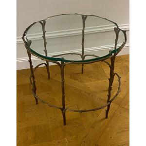 1950/70′ Cofee Table In Gilt Bronze Vegetal Decor Style Maison Charles