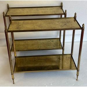 1950/70′ Pair Of Rectangular Sofa Ends Maison Bagués Bronze Gold Leaf Trays