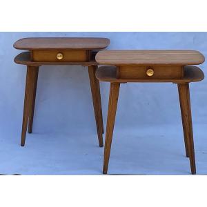 1950′ Pair Of Oak Bedside Tables Ovoid Shape Design 55 X 36 Xh 59 Cm