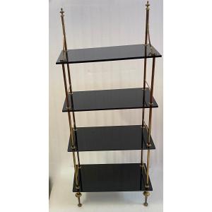 1970′ étagère En Bronze à 4 Niveaux Maison Baguès Plateaux Opalines Noires 50 X 25 X H 124 Cm