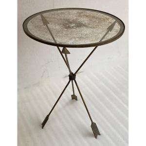 1950/70 ′ Guéridon Fer Forgé Vintage Decor En Forme De Fléches Style Jacques Adnet ø  47 Cm