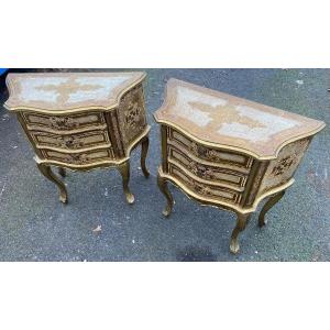 1950/70 Pair Of Italian Bedside Tables In Gilded Wood 63 X 30 Xh 66 Cm