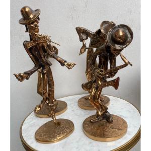 1970/80 ‘le Jazz Band’ 4 Sculptures En Bronze , Signées Lohe