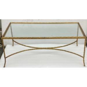 1970′ Table Basse En Bronze Modèle Palmier, Maison Charles , 105 X 55 X H 42 Cm Non Signée