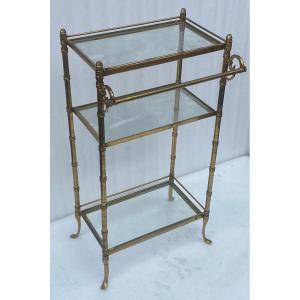 1970′ étagère Bronze  3 Niveaux Maison Baguès Avec Porte Serviettes Plateaux Verre 45 X 34 H 85