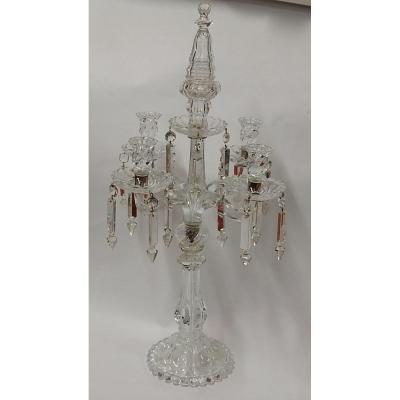 1950 'baccarat Candlestick With 4 Branches Beaded Base Bamboo Model Or Twisted Unsigned