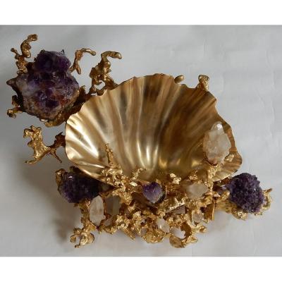1970/80 'stoup Cup By Claude Victor Boeltz Gilt Bronze With Amethyst And Rock Crystal