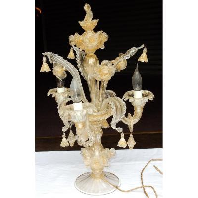 1950/70 ′ Murano Crystal Chandelier With Gold Leaves
