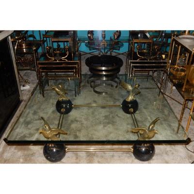1970 ′ Coffee Table With Eagles Style Maison Charles, Jansen Or Baguès 131 X 131 Cm
