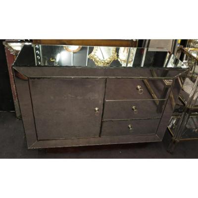 1950′ Buffet Miroir Art Déco 1 Porte 3 Tiroirs