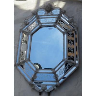 1950 'veronese Octagonal Style Mirror Parecloses With High And Low Crown