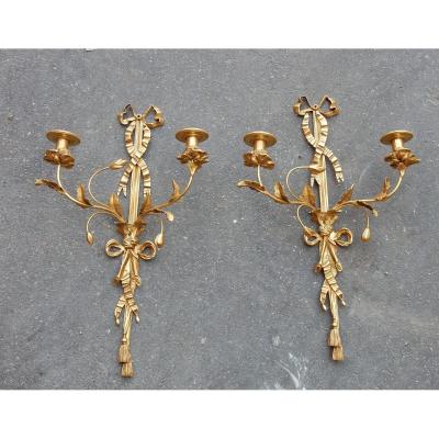 1950 ′ Pair Of Gilt Bronze Wall Lights Lxvi Style