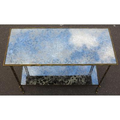 1950/70′ Table Tripartite Bronze Top En Verre Style Maison Baguès