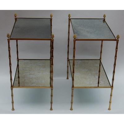 1950/70′ Paire De Bouts De Canapés Bronze Décor Bambou, Style Maison Baguès 58 X 34 Cm