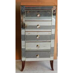 1940/50 ′ Art Deco Vintage Mirror Cabinet 5 Drawers 6 Glass Handles 50 X 39 Cm