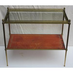 1970 'bronze Shelf With Maison Baguès Gallery And 2 Glass Trays And Sheathed In Beige Leather