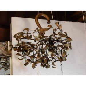 1900 'boule De Mistletoe In Bronze Art Nouveau Chandelier Has 4 Lights Diameter 45 Cm