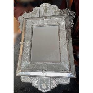 1970 ′ Venice Mirror In The Antique With Decor Of Characters Symbolizing Justice Signed: Himberger
