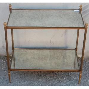 1950/70 ′ End Of Sofa Maison Baguès Brass And Bronze Trays Aged Oxidized Mirror And Flower