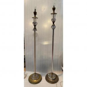 1950/70 Similar Floor Lamps Crystal And Brass Saint Louis