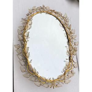 1970 ′ Mirror Or Wall Lamp Home Style Flower Decor Baguès Glass Leaves 6 Bulbs