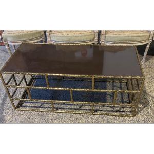 1970′ Table Basse En Bronze Oxydé Plateau Laque 120 X 60 X H 45 Cm