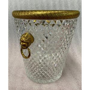 1950-70′ St Louis Crystal And Gilt Bronze Champagne Bucket With Lion Heads
