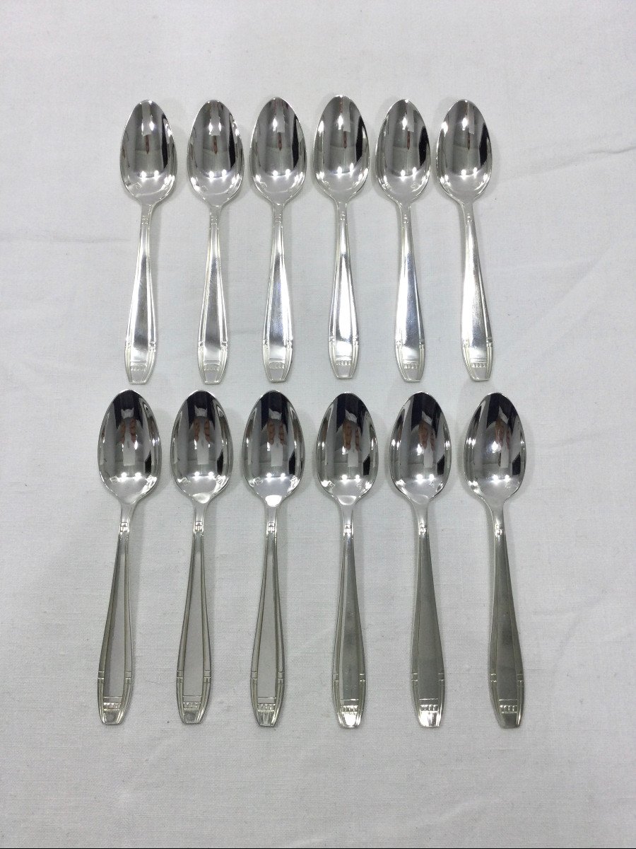 12 Art Deco Mocha Spoons In Silver Metal-photo-3