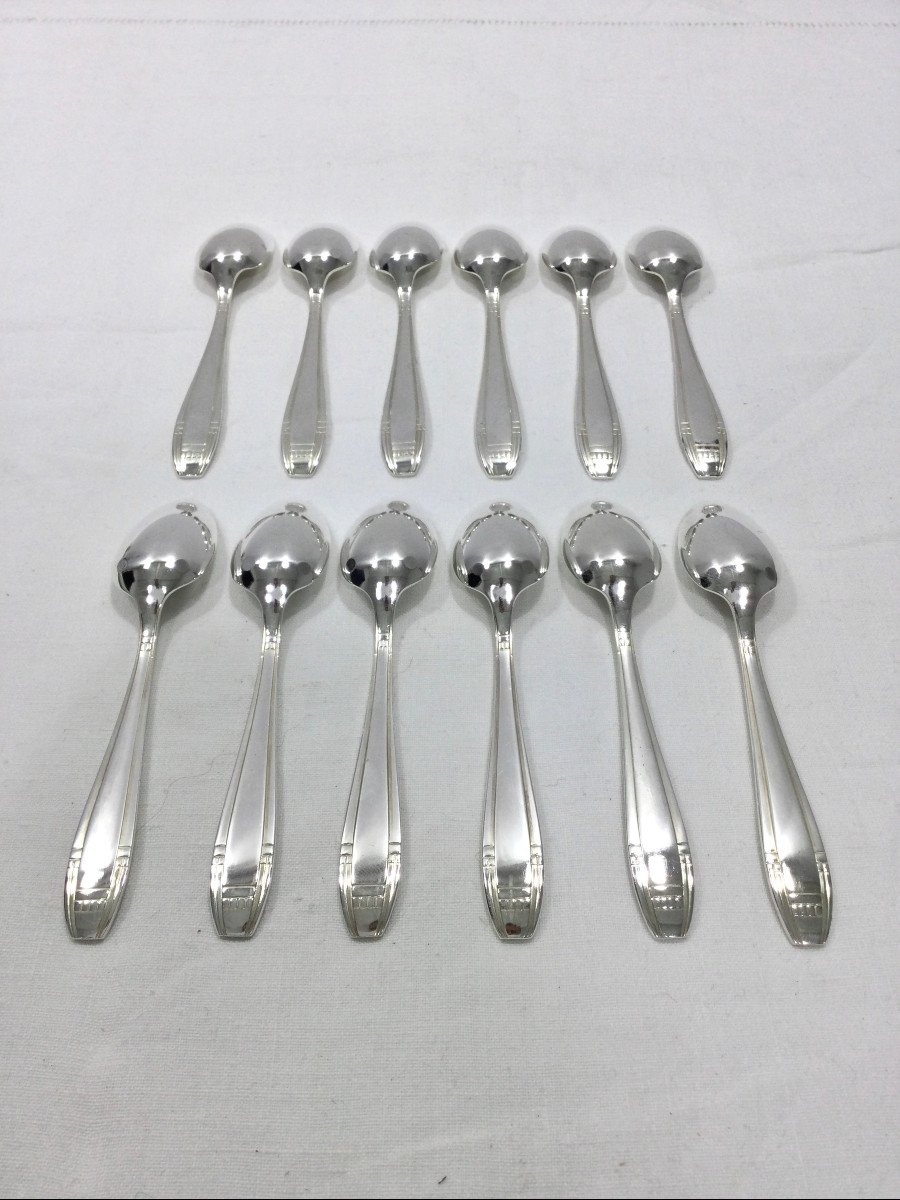 12 Art Deco Mocha Spoons In Silver Metal-photo-4