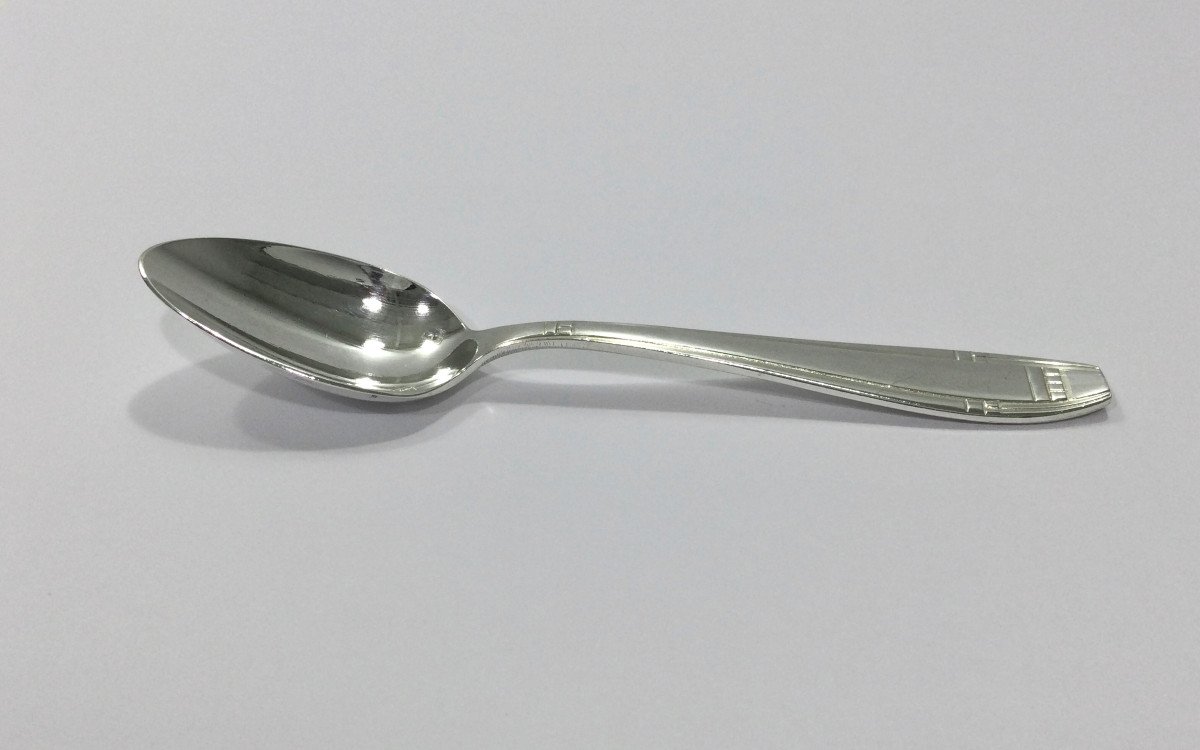 12 Art Deco Mocha Spoons In Silver Metal-photo-8