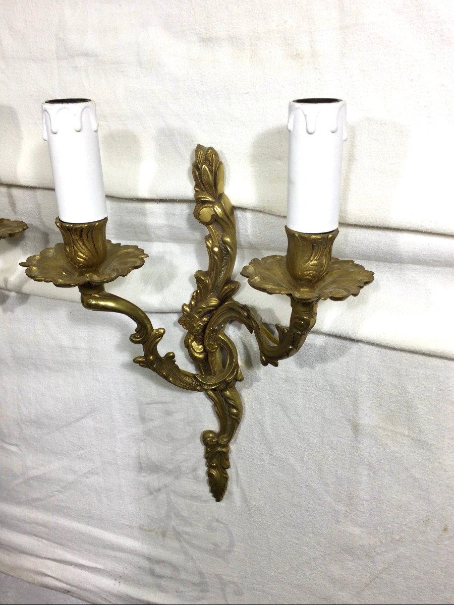 Pair Of Louis XV Style 2-light Bronze Sconces-photo-4