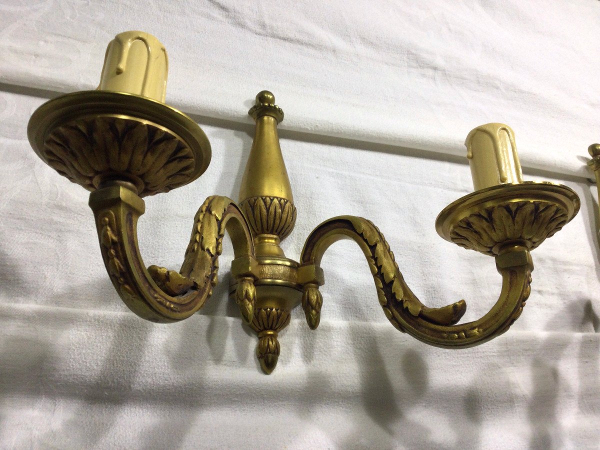 Pair Of Bronze Wall Lamps 2 Lights-photo-4