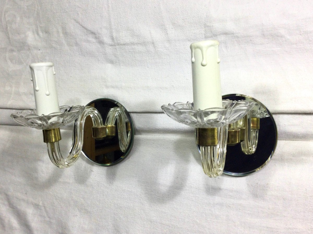 Pair Of Glass And Mirror Sconces