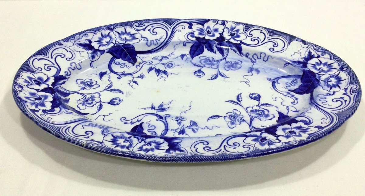 Creil Et Montereau - Oval Earthenware Dish Model Flora-photo-2