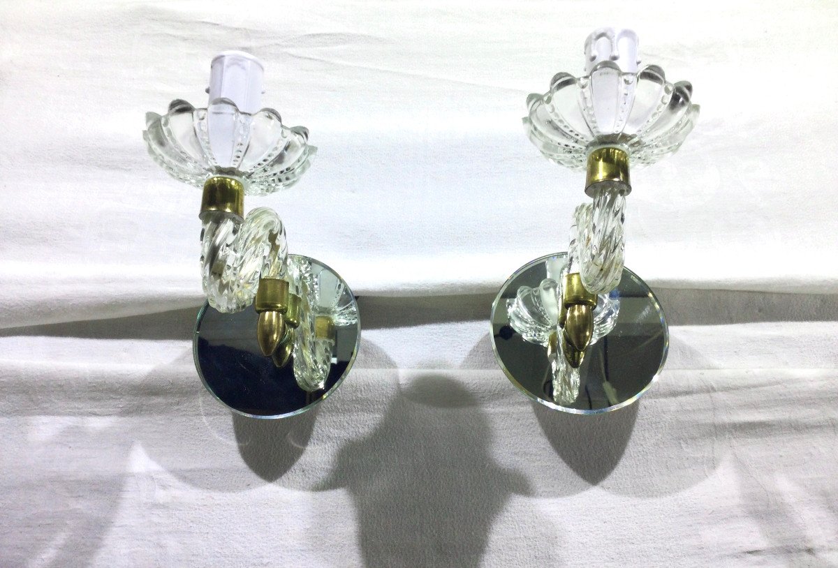 Pair Of Glass And Mirror Sconces-photo-3