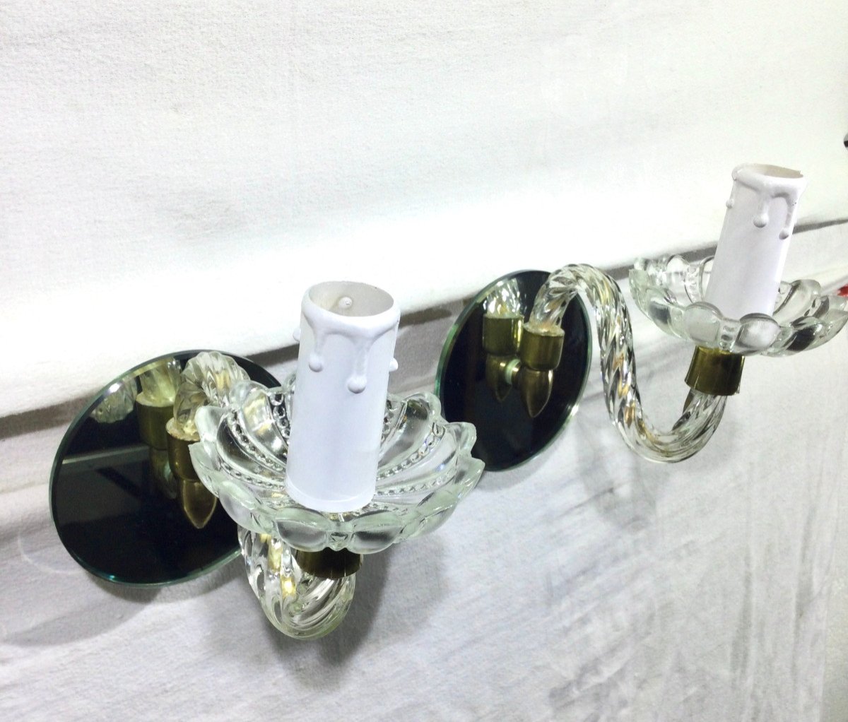 Pair Of Glass And Mirror Sconces-photo-4