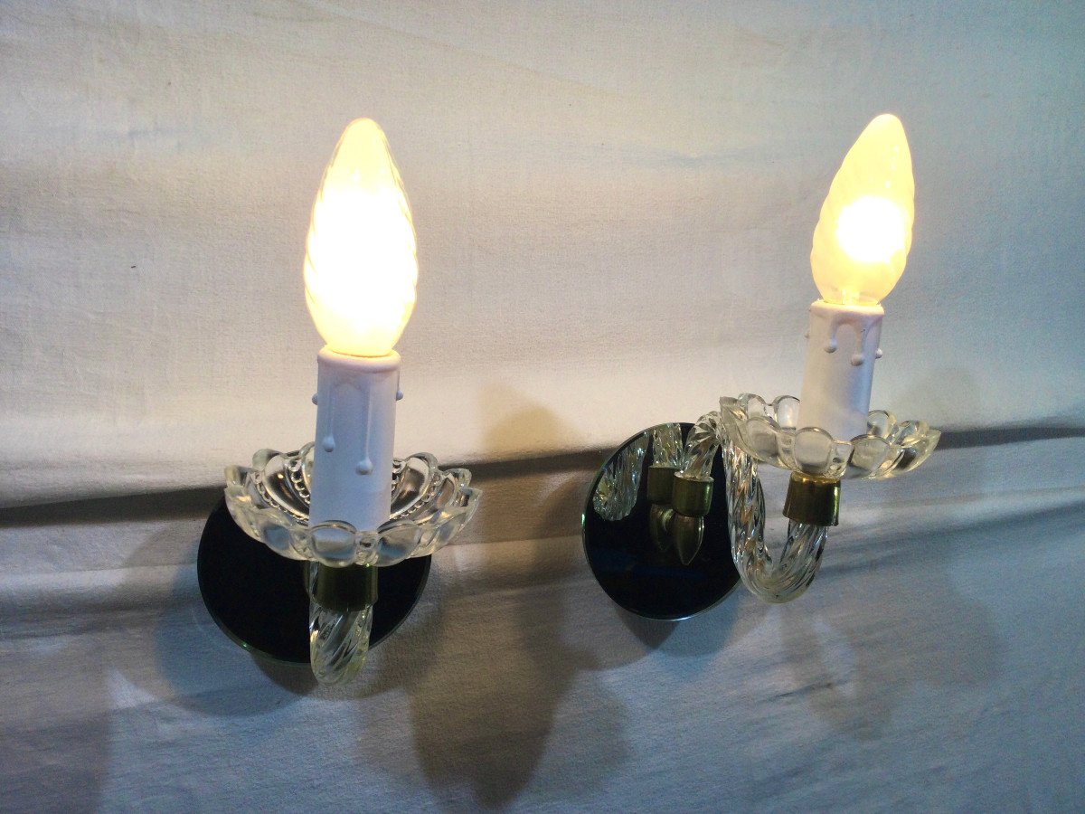 Pair Of Glass And Mirror Sconces-photo-7