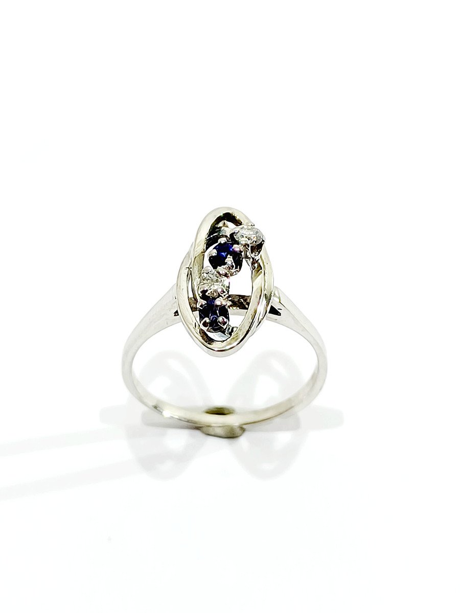 White Gold Diamond Sapphire Ring-photo-3