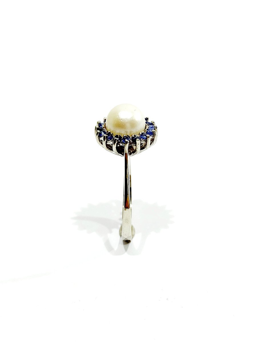 White Gold, Pearl And Sapphires Ring-photo-3