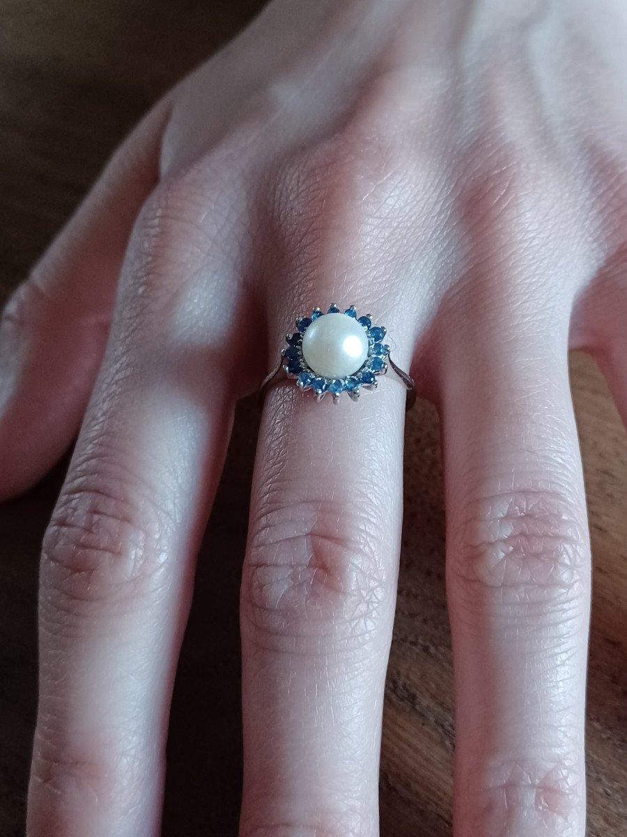 White Gold, Pearl And Sapphires Ring-photo-1