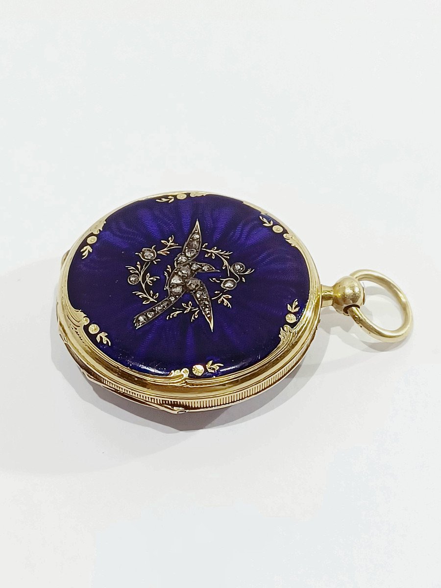 Women's Pocket Watch In Gold, Enamel And Diamonds-photo-2