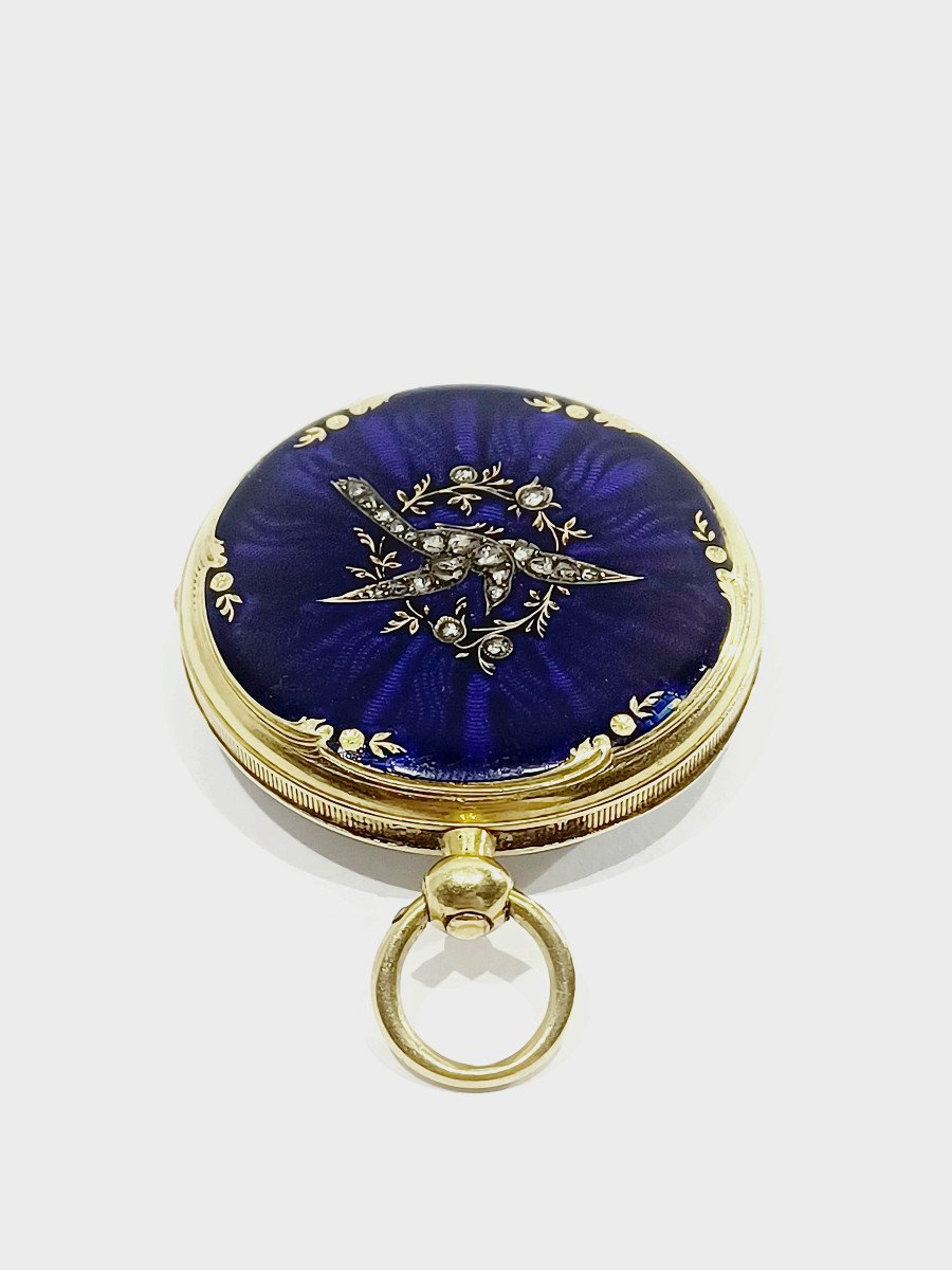 Women's Pocket Watch In Gold, Enamel And Diamonds-photo-3