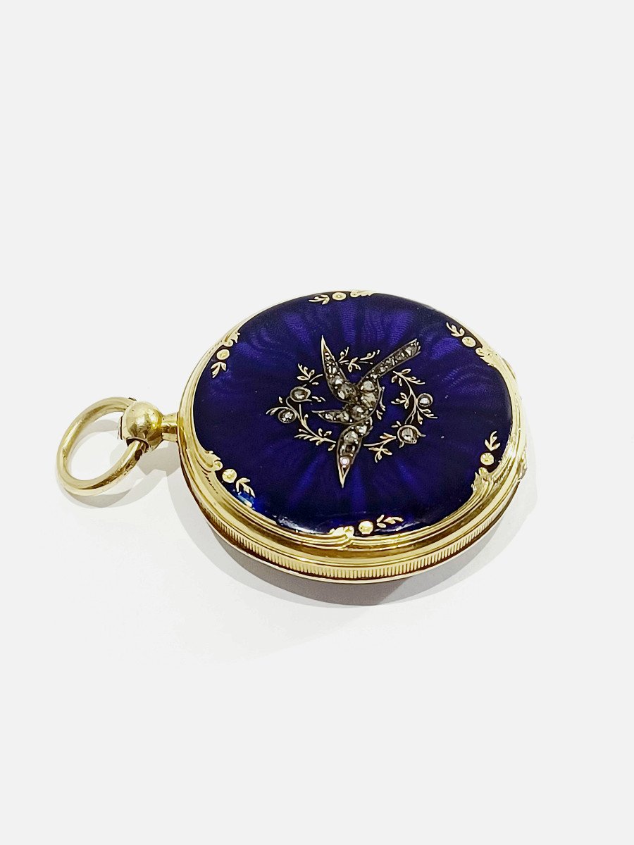 Women's Pocket Watch In Gold, Enamel And Diamonds-photo-4