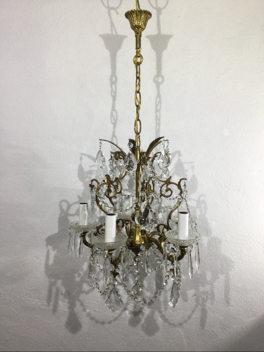 5 Light Bronze And Crystal Chandelier-photo-2