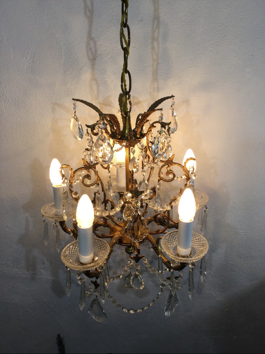5 Light Bronze And Crystal Chandelier-photo-7