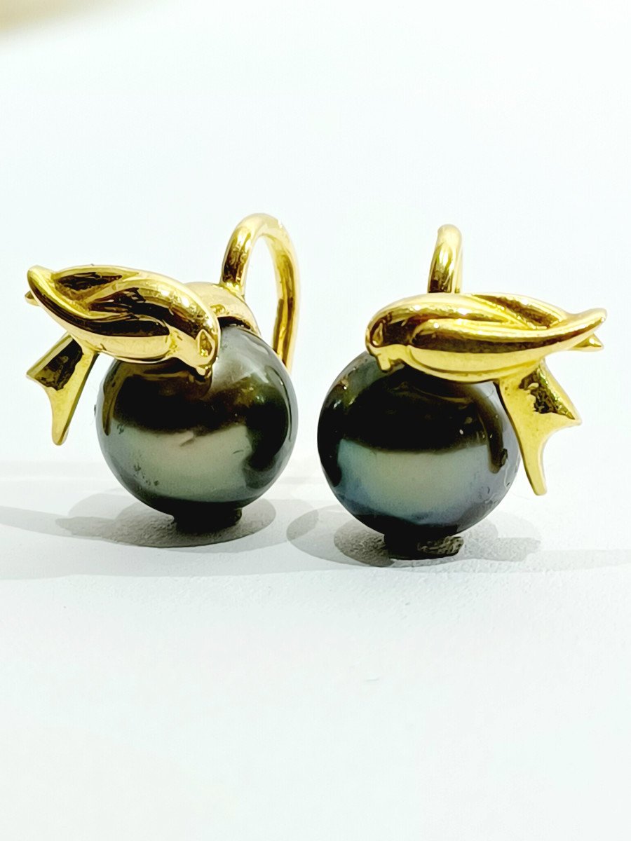 Pair Of Gold Earrings And Thai Pearls