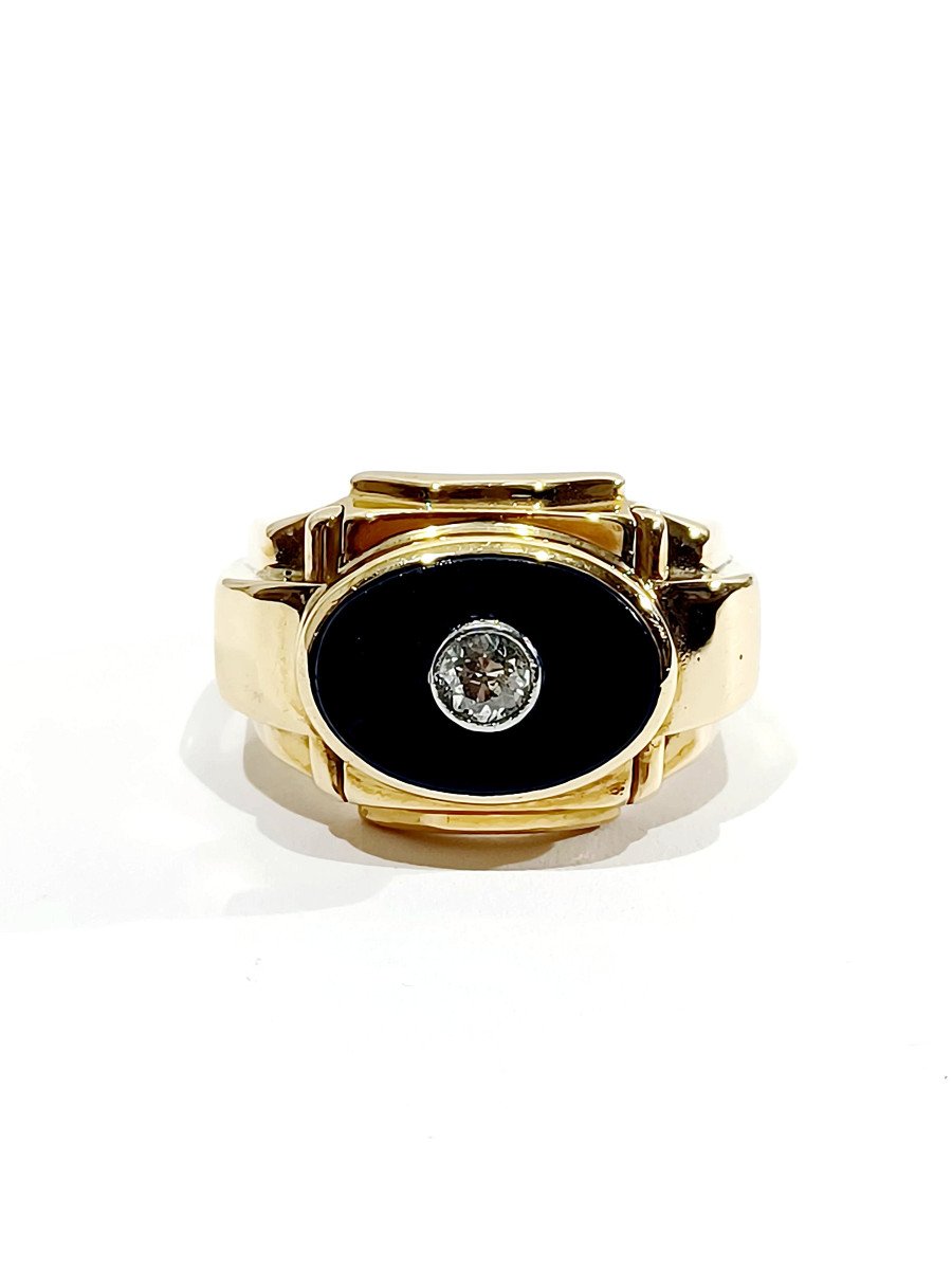 Bague Tank Or, Onyx Et Diamant -photo-1