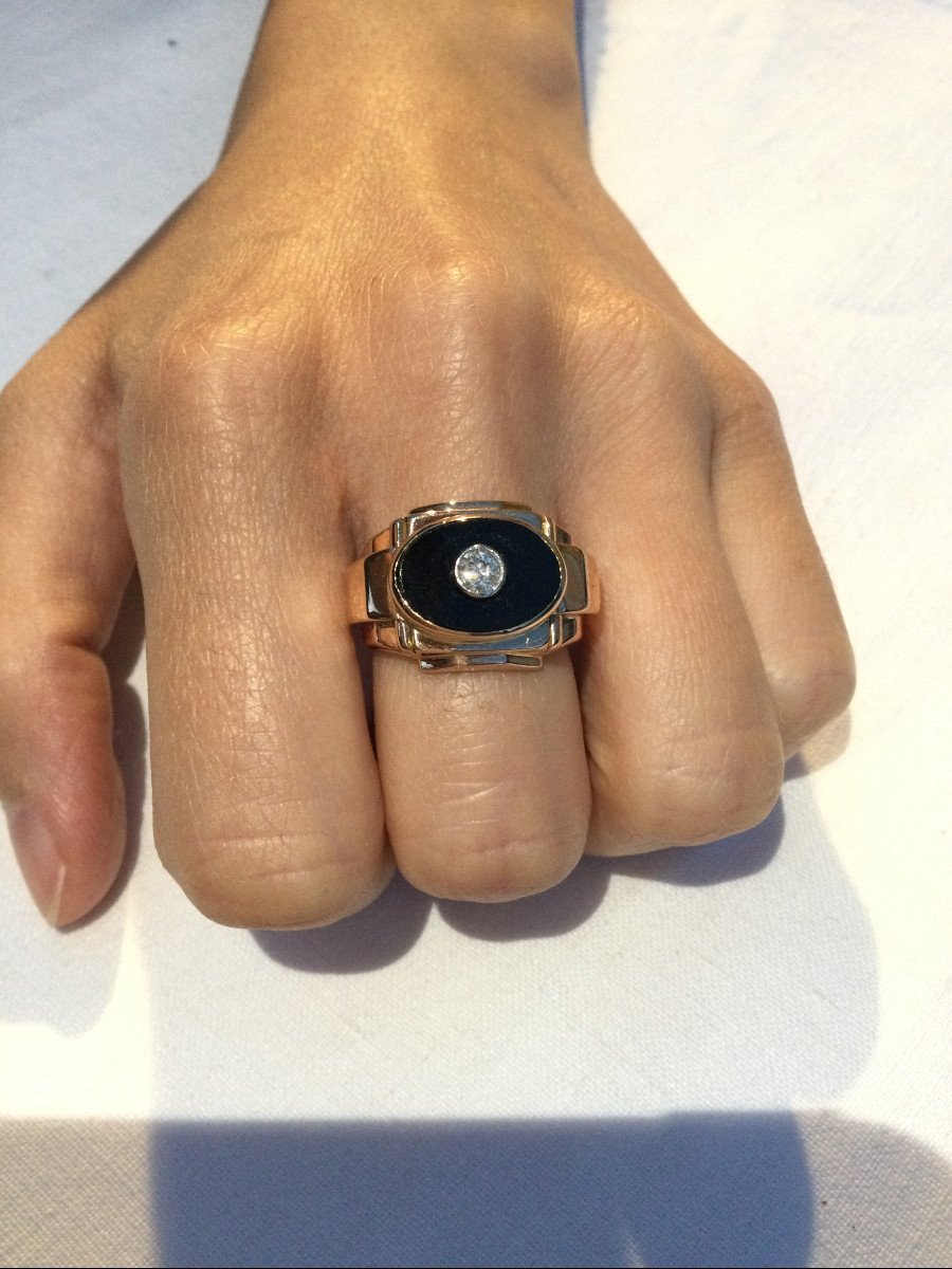 Bague Tank Or, Onyx Et Diamant -photo-7