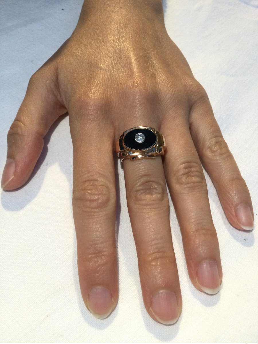 Bague Tank Or, Onyx Et Diamant -photo-8