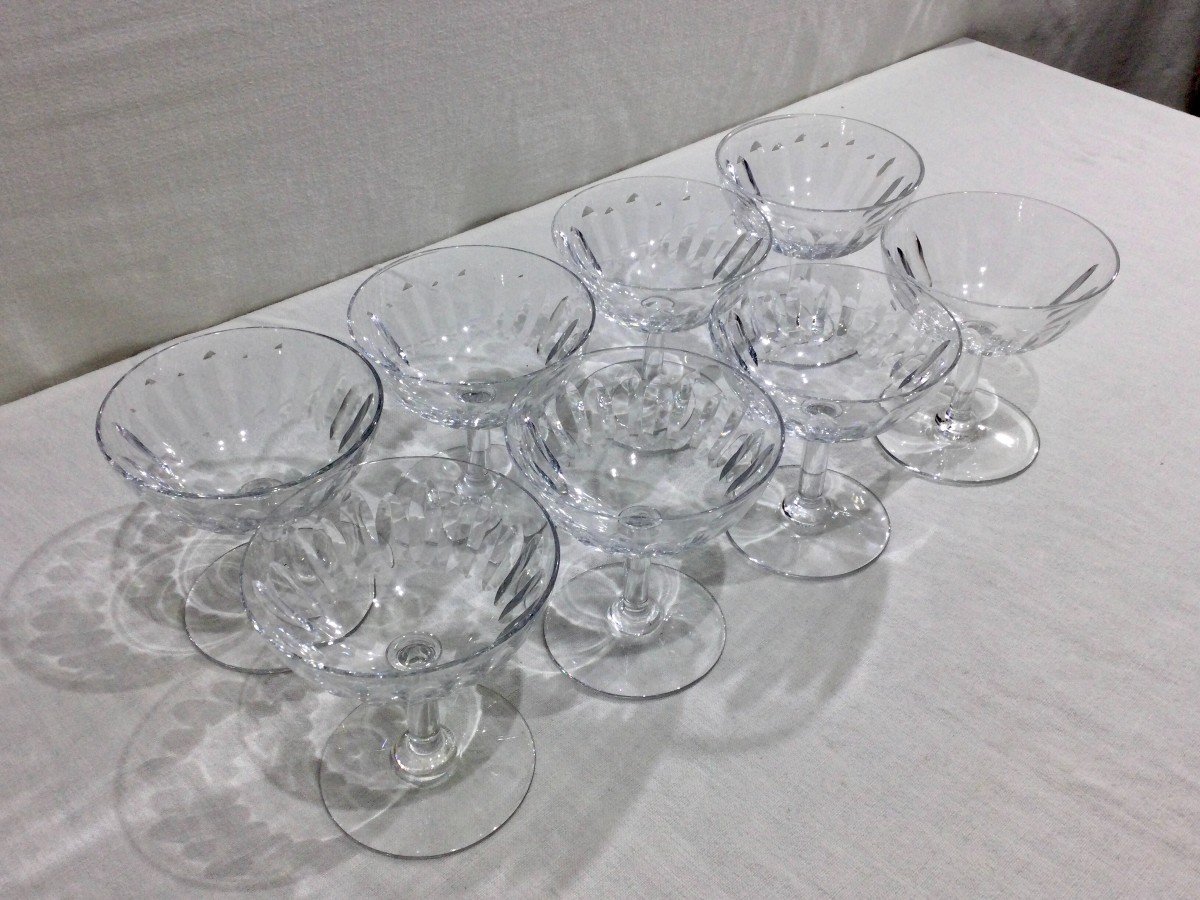 Baccarat – 8 Baccarat Crystal Champagne Glasses Casino Model-photo-3